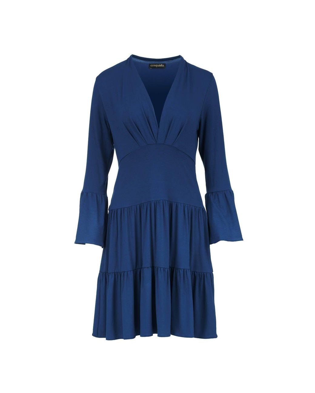 Conquista Blue Jersey Tiered Dress