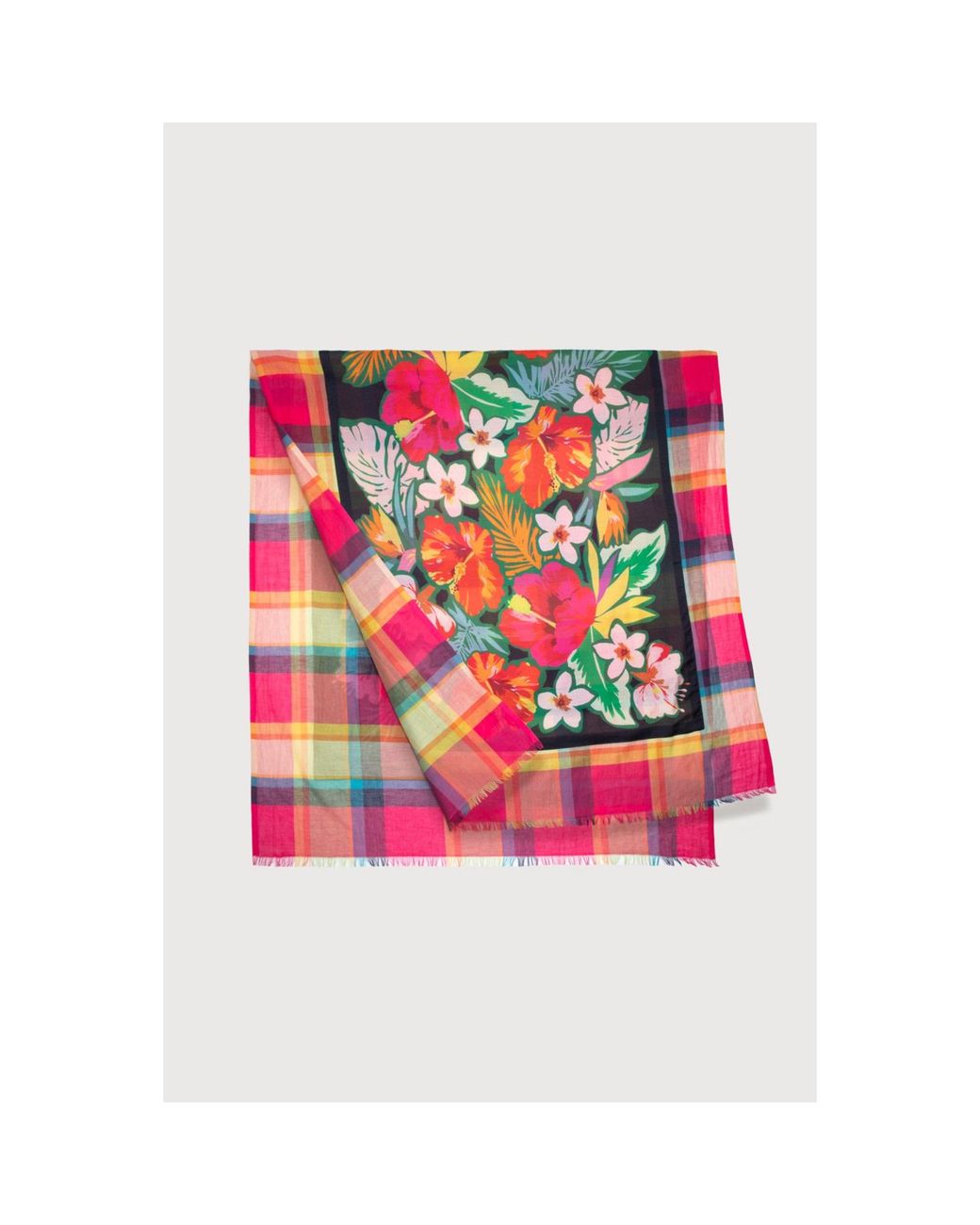 Saachi Pink Floral Plaid Scarf