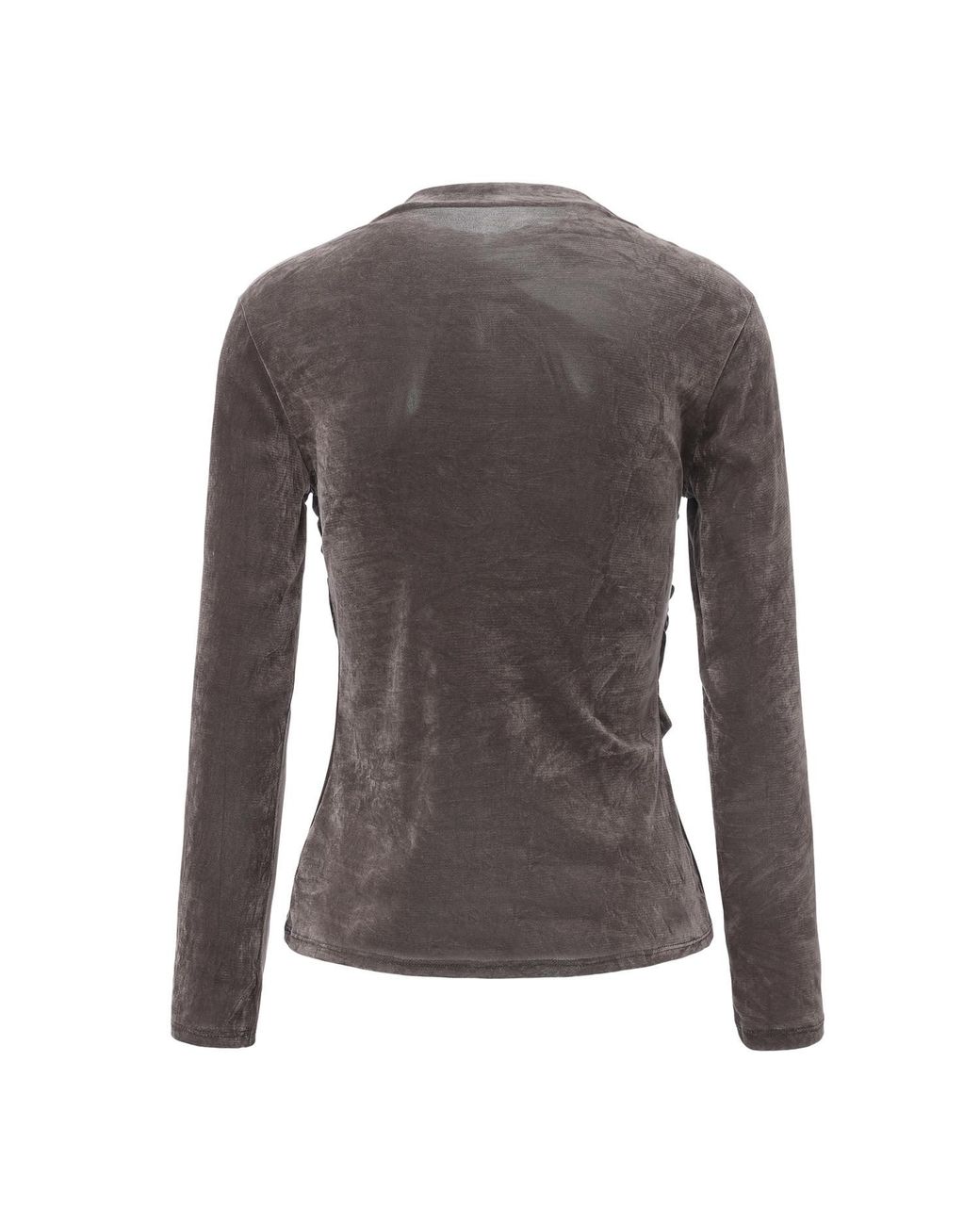 FRONT ROW SHOP Gray Velvet Mesh Asymmetric Draped Top