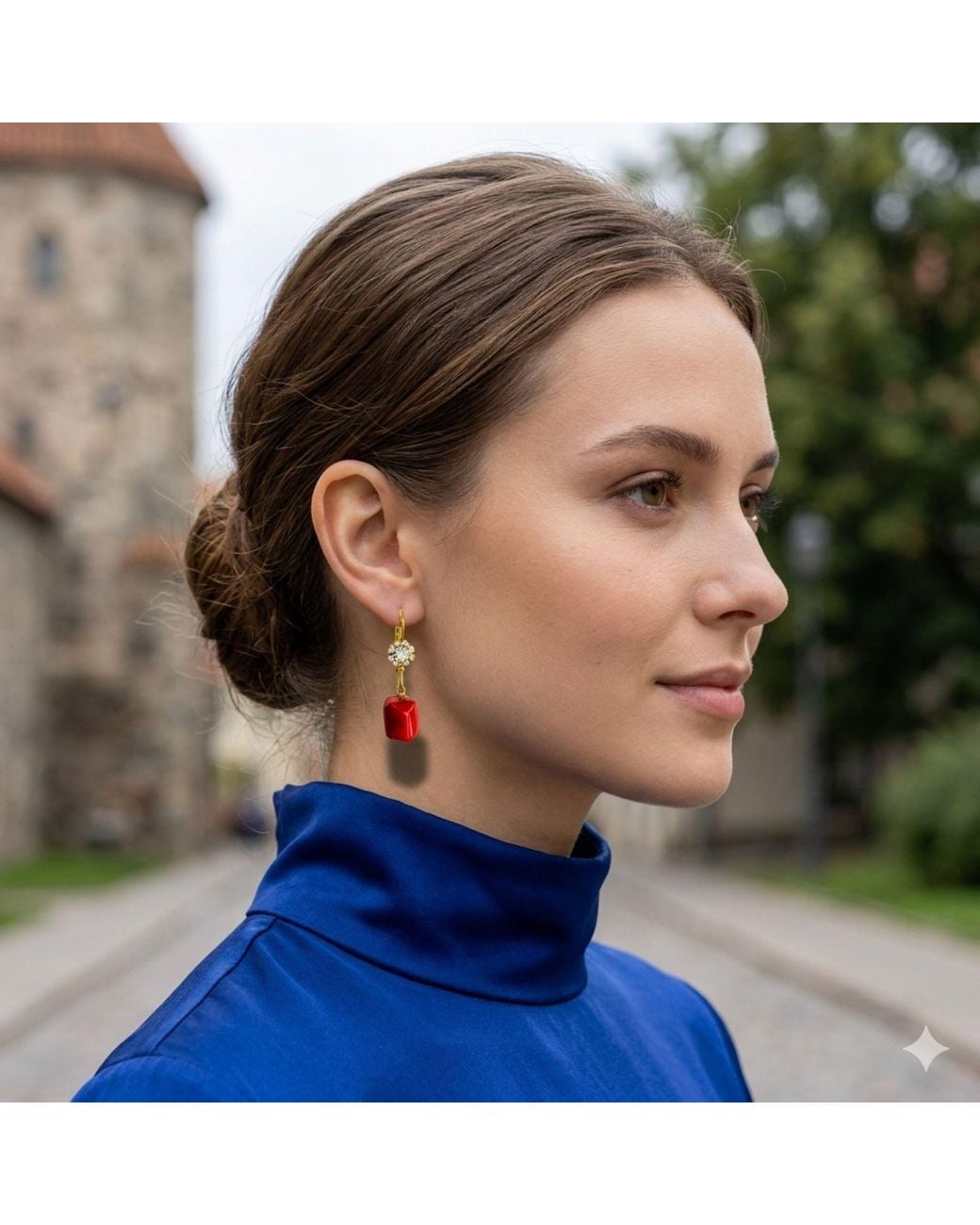 Bellus Domina Red Coral Sparkling Earrings