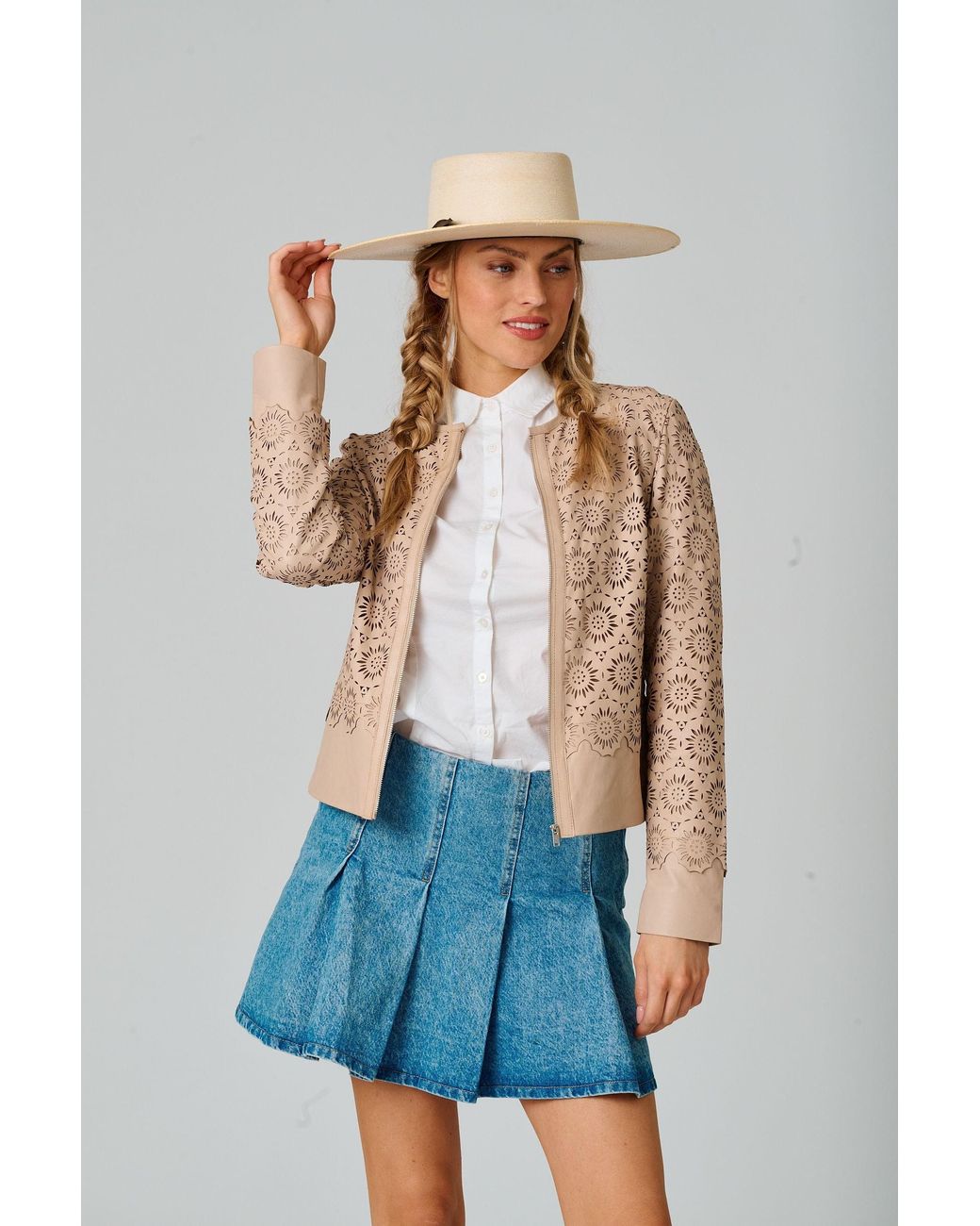 Mauritius Natural Neutrals Floral Leather Jacket Lacey