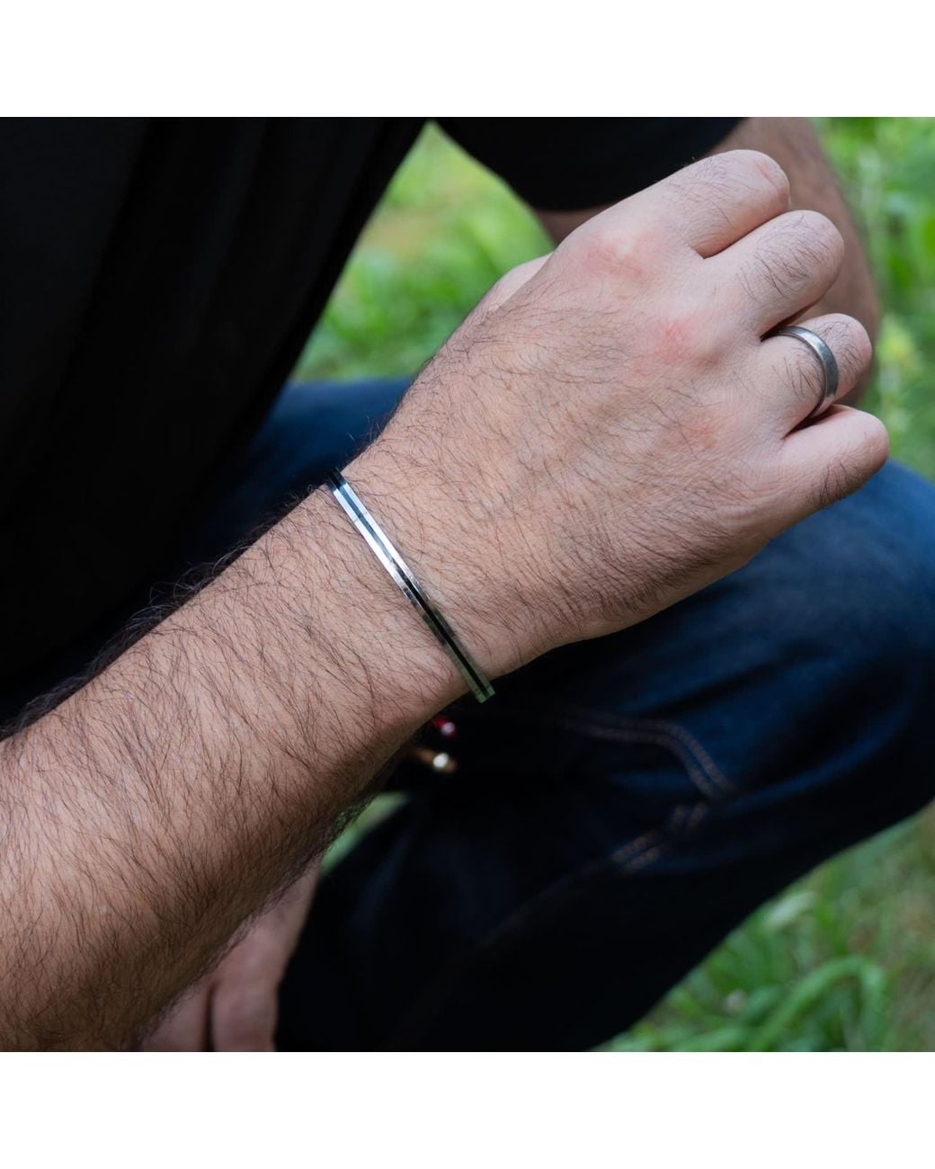 Harbour Uk White Ground Solid Stainless Steel Cuff for men