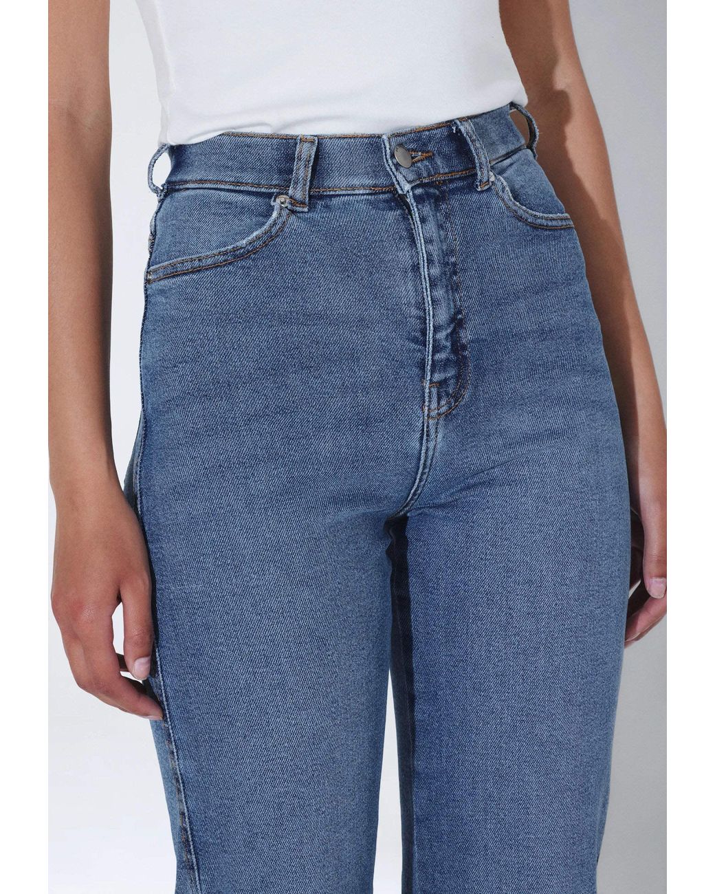 Dr. Denim Blue Moxy High Straight- Cape Sky Worn Hem