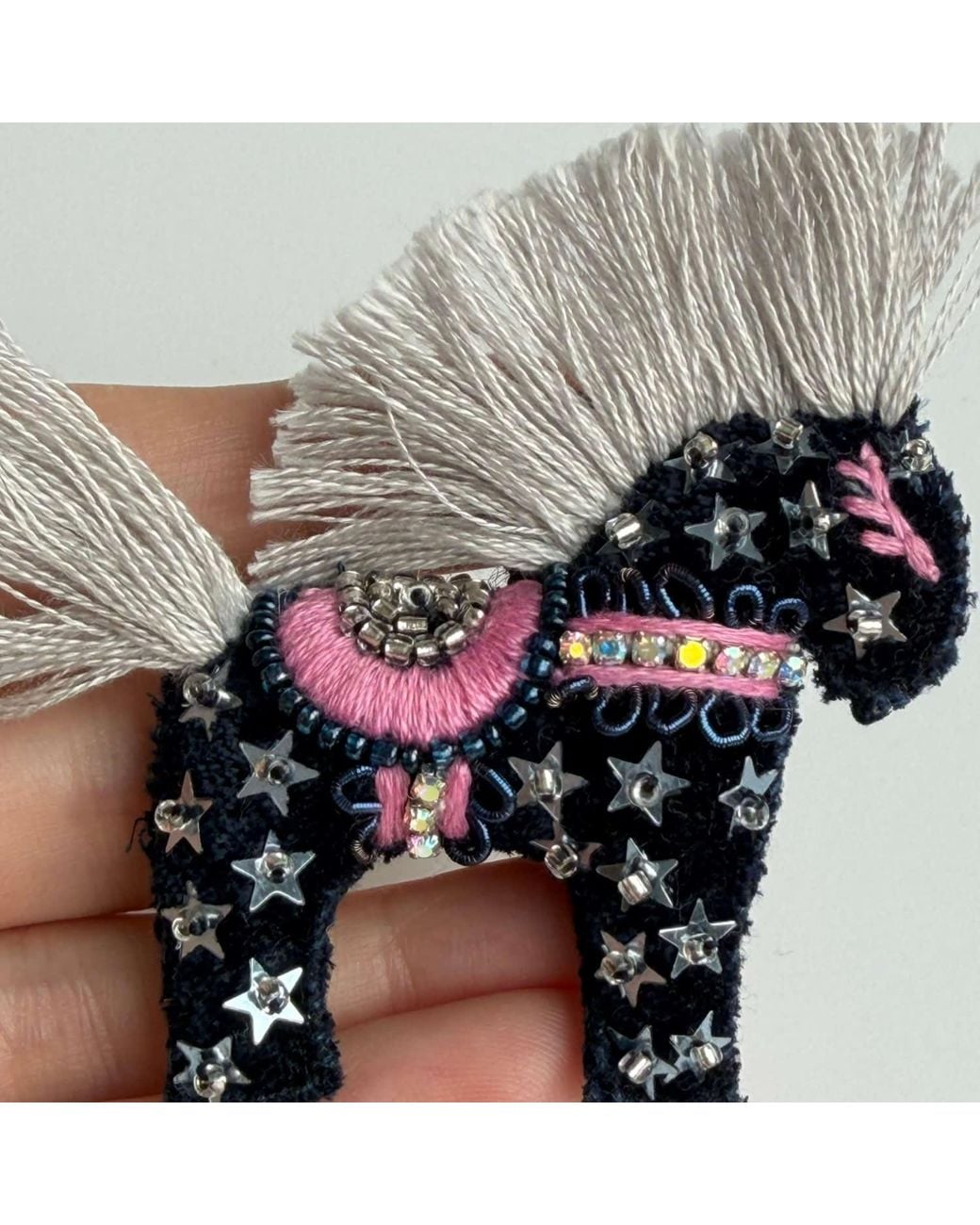 VETKA Black Handmade Horse Brooch- Moon
