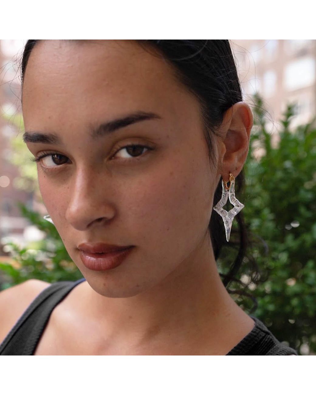 Gold & Honey Metallic Clear Bamboo Star Hoop Earring