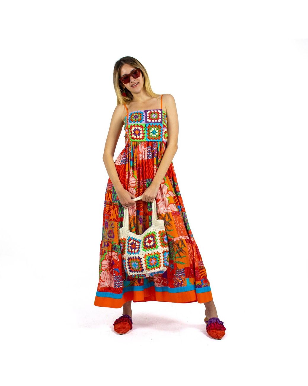 Lalipop Design Red Handmade Crochet Top Viscose Maxi Dress
