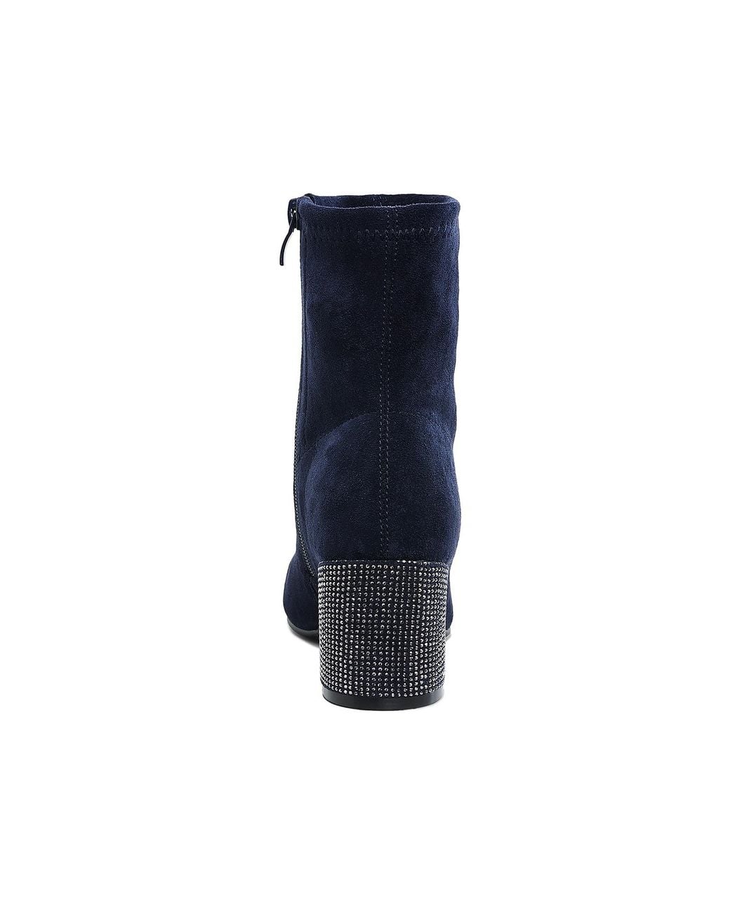 Rag & Co Blue Chena Rhinestones Embellished Block Heel Boots