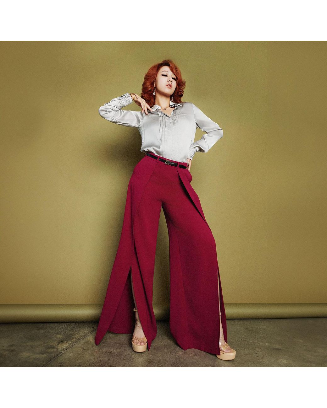 Solgo Atelier Red Dina Wide Leg Crepe Pant