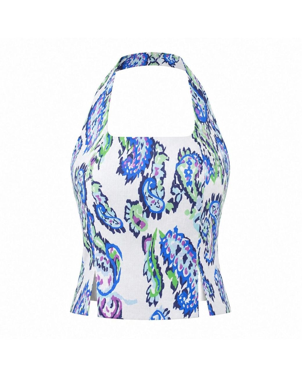 Lumina Eligma Blue The Halterline Linen Blouse