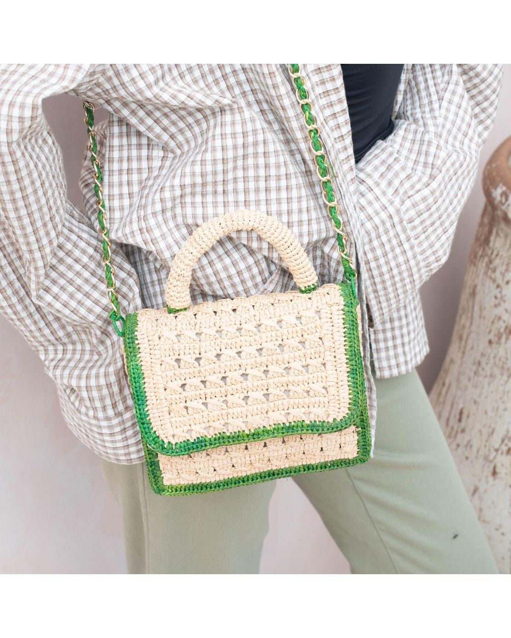 Zanatany Concepts Green Brouly Raffia Bag