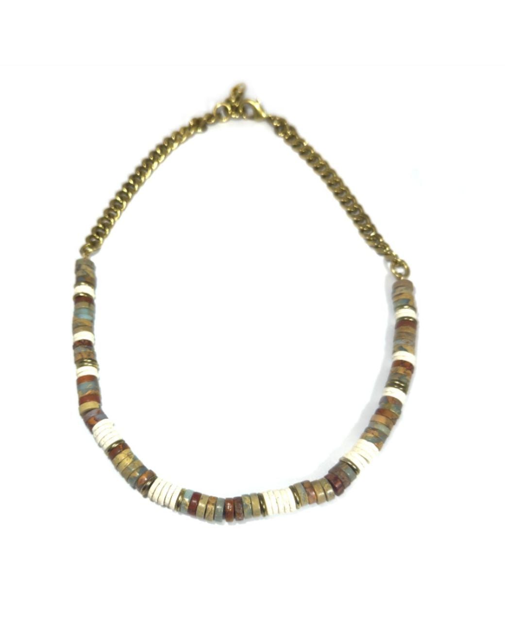 Rachel Nathan Metallic Neutrals Snakeskin Jasper & Lava Rock Heishi Necklace