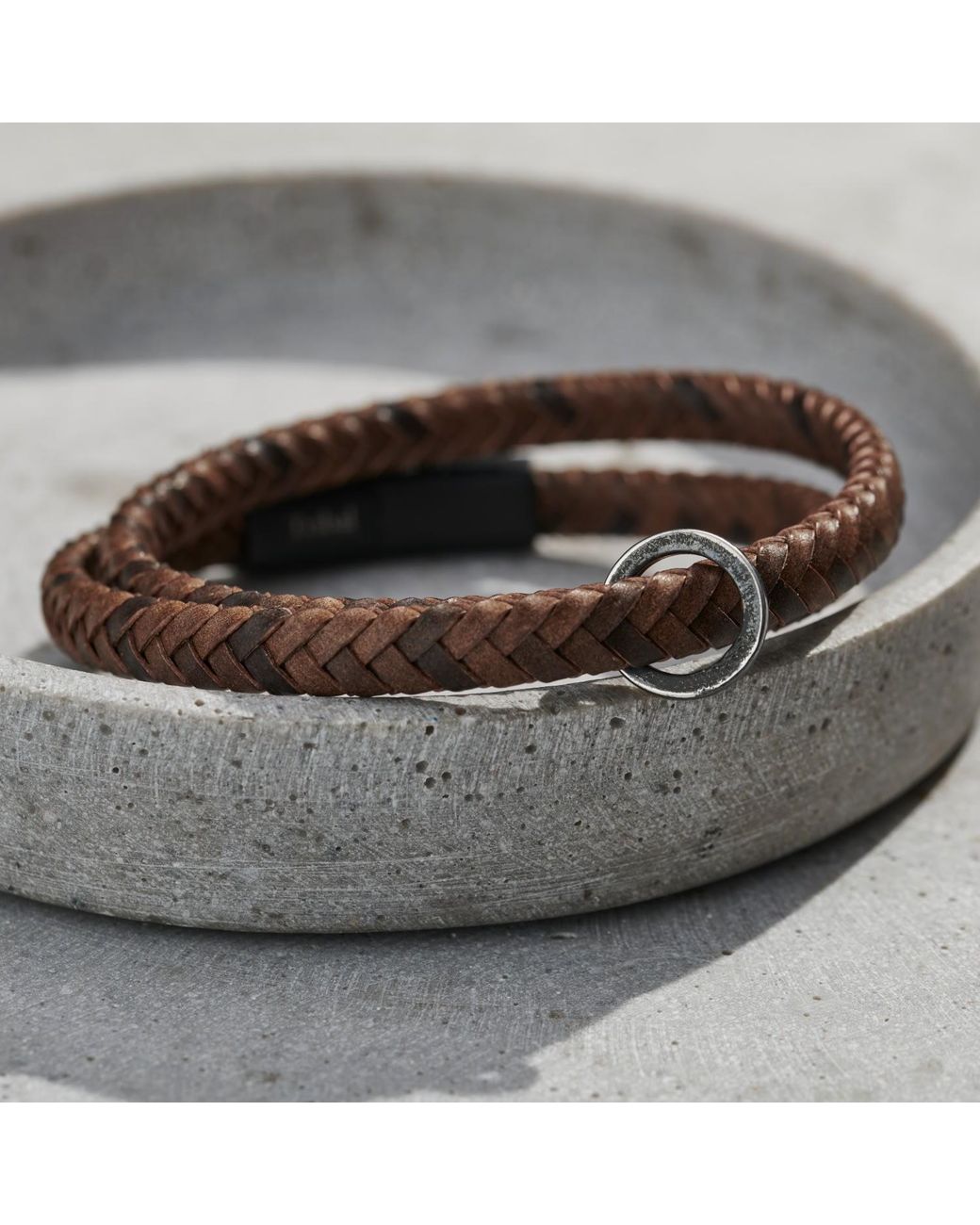 Posh Totty Designs Brown Leather Oxidised Charm Bracelet for men