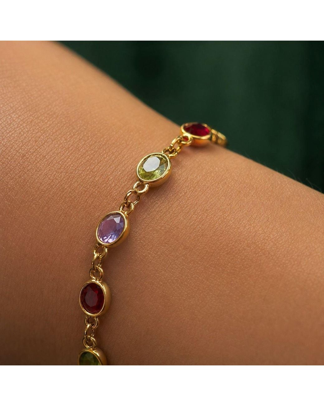 Saéa Metallic Mixed Gemstone Bezel Station Chain Bracelet