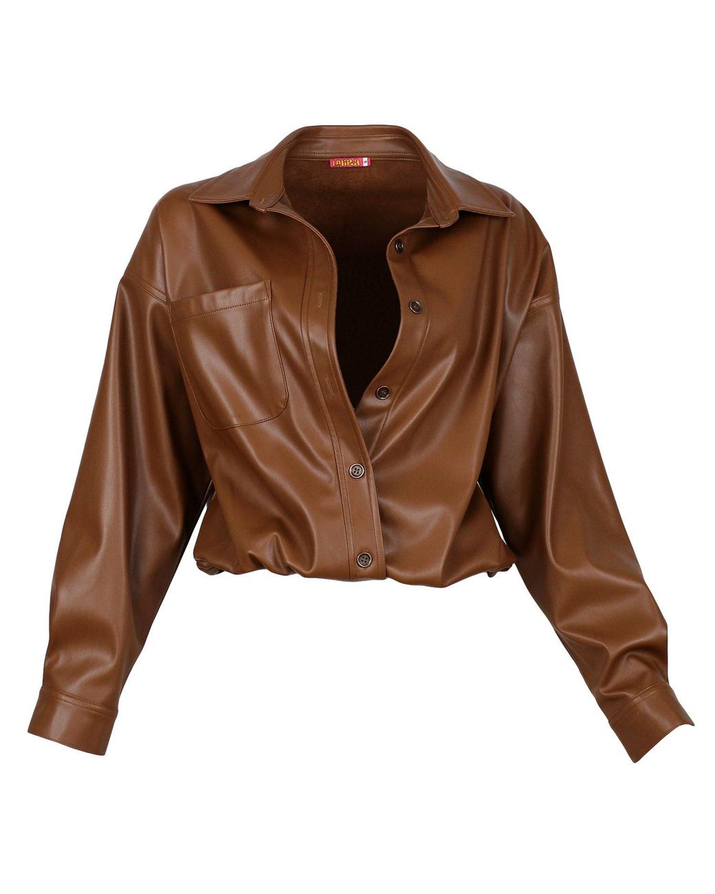 Lalipop Design Brown Long Sleeves Vegan Leather Shirt