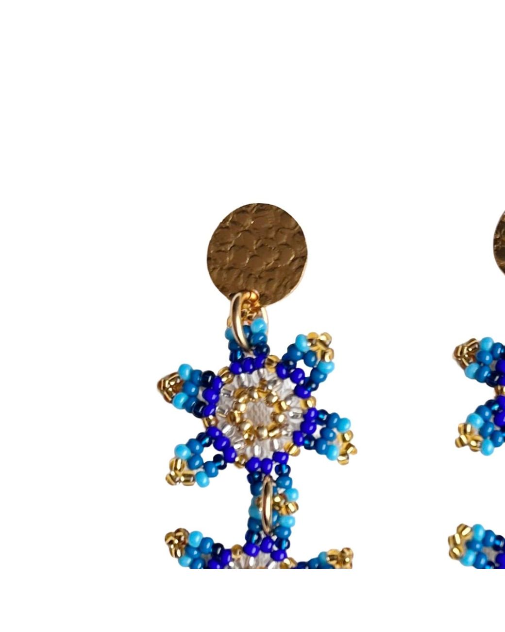 Iliana Arrazola Blue Waterfall Blossom Three Flowers, Dangle Earrings, Glass Beads, Beaded Jewelry