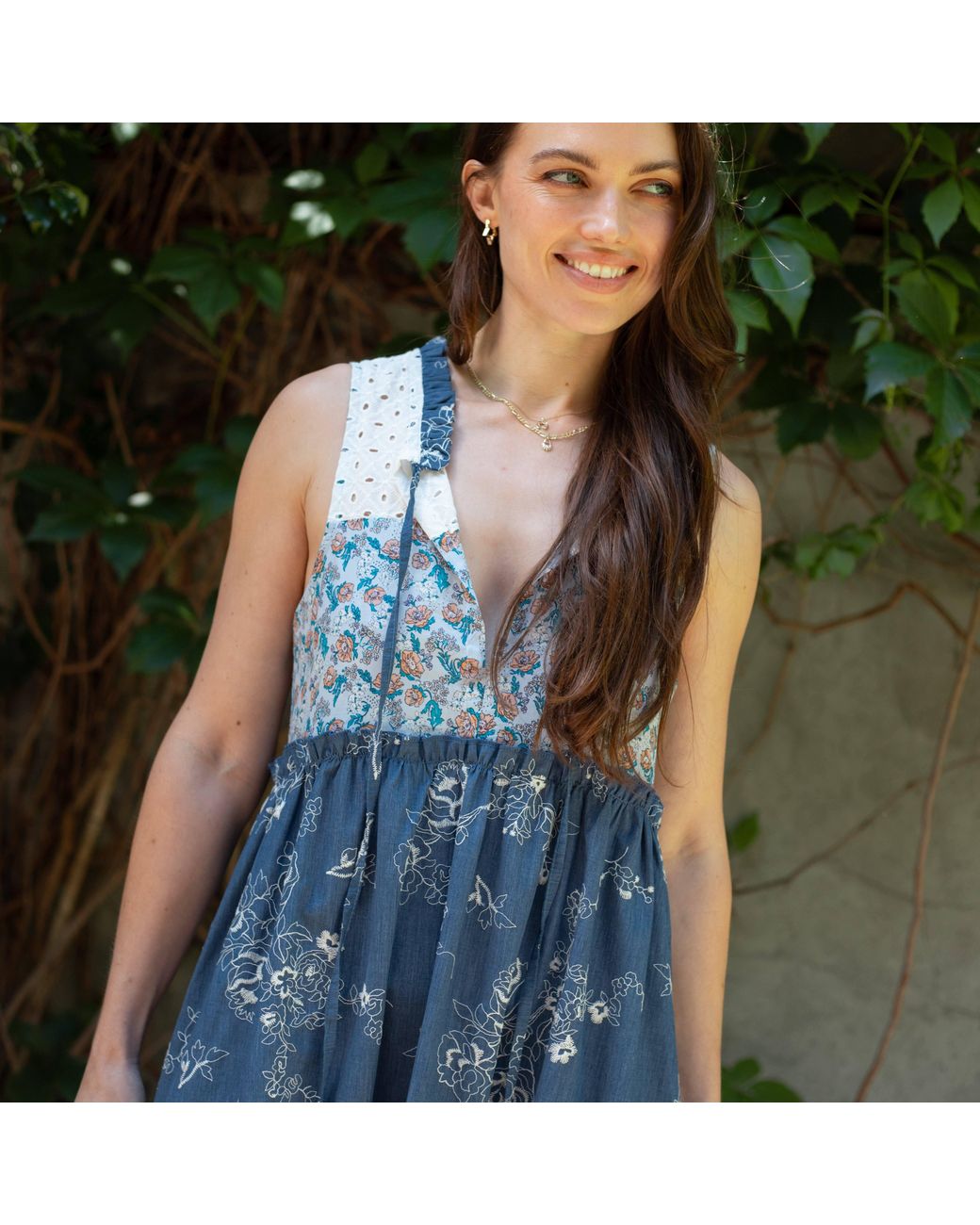 Cara & The Sky Blue Maisie Floral Sleeveless Boho Maxi Summer Dress