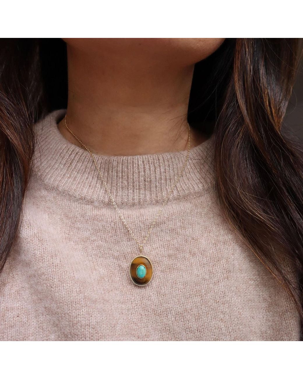 Hye Jane Jewelry Metallic Large Sol Tigers Eye And Necklace