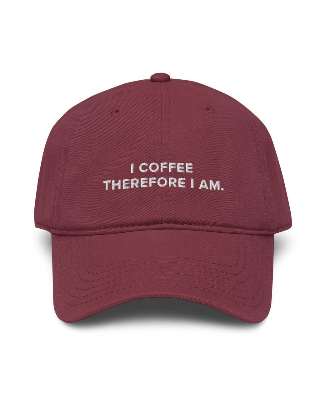 Anchor and Crew Burgundy Gustatory I Coffee Therefore I Am. Cotton Embroidered Cap for men