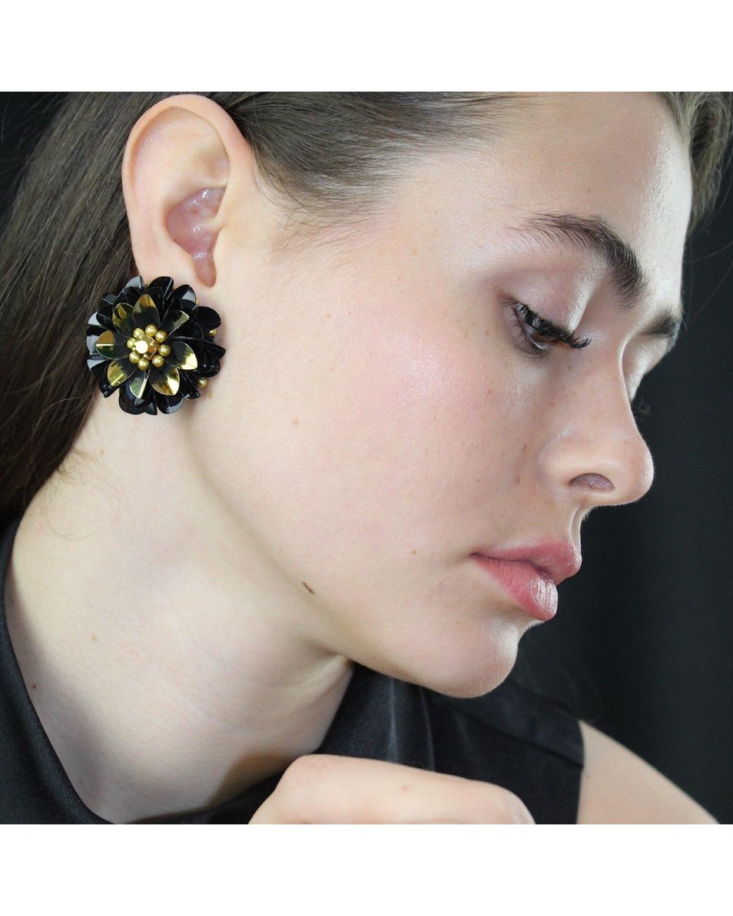 PINAR OZEVLAT Black Blossom Studs Two Tone