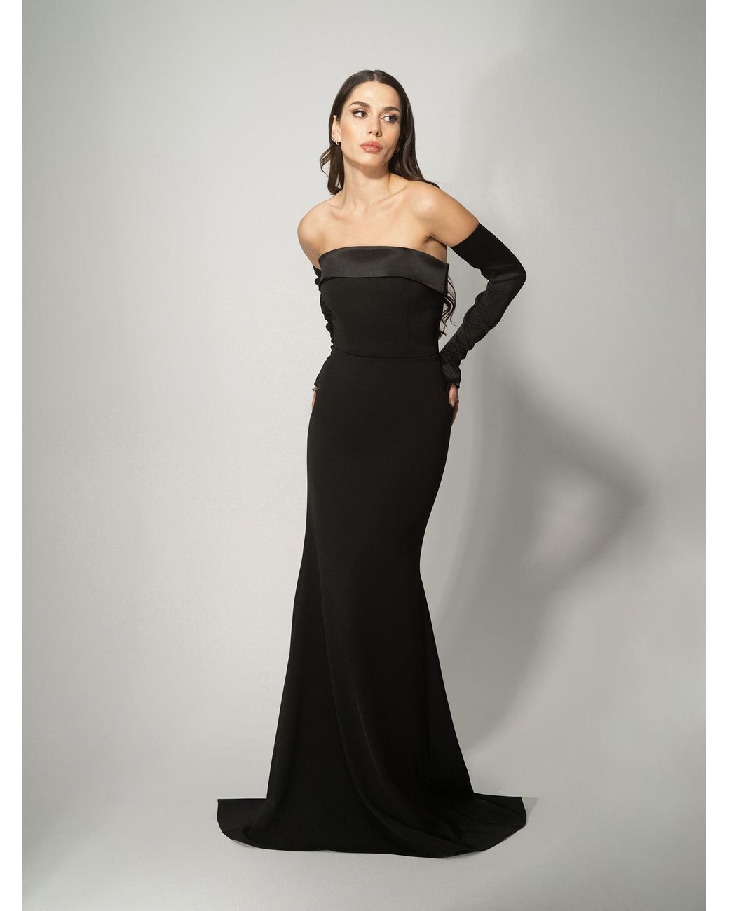 Tia Dorraine Black Femme Fatale Evening Gown With Detachable Sleeves