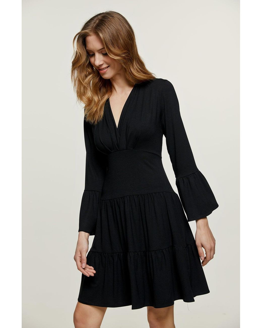 Conquista Black Jersey Tiered Dress