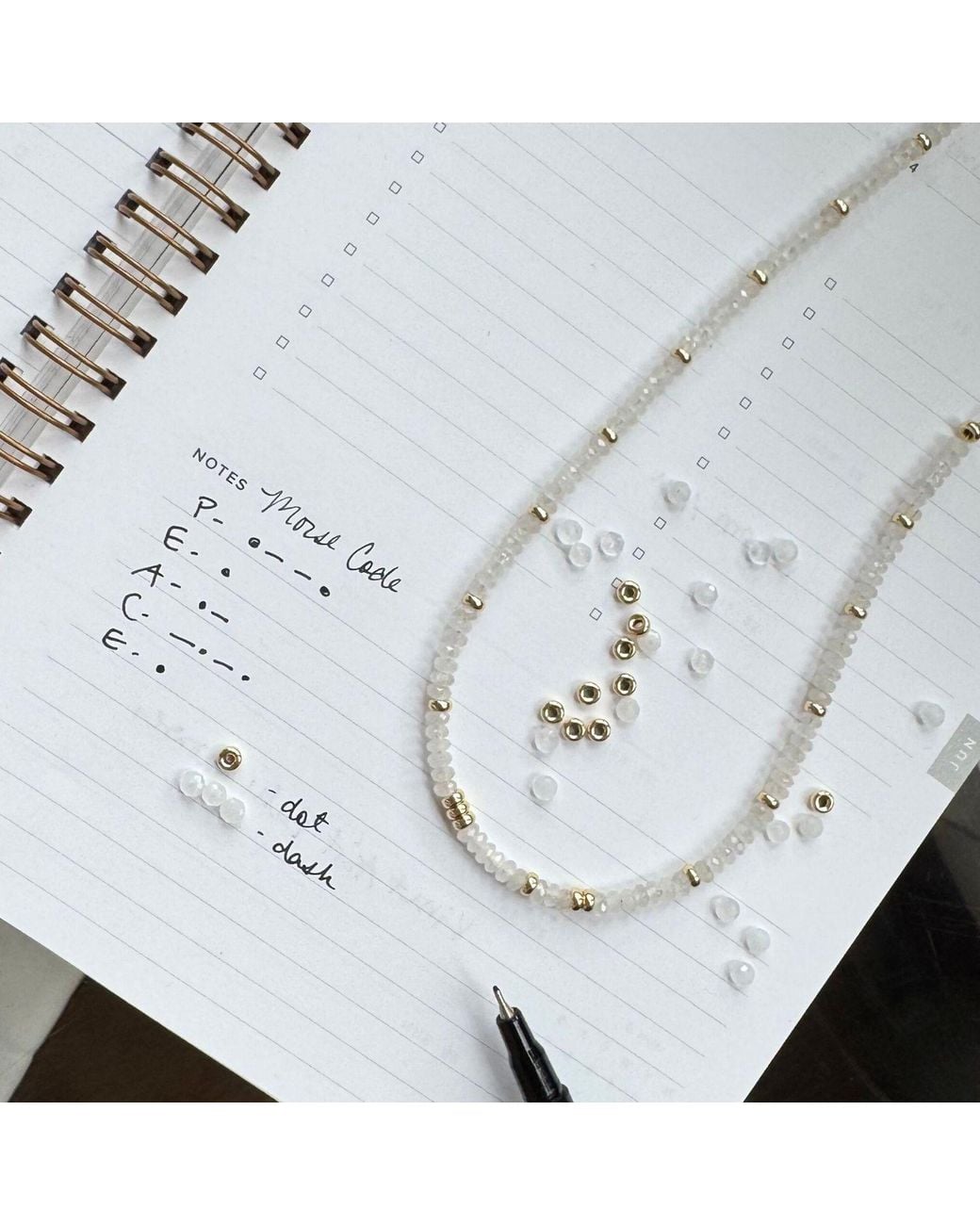 Herself Collections Metallic Moonstone Morse Code Necklace