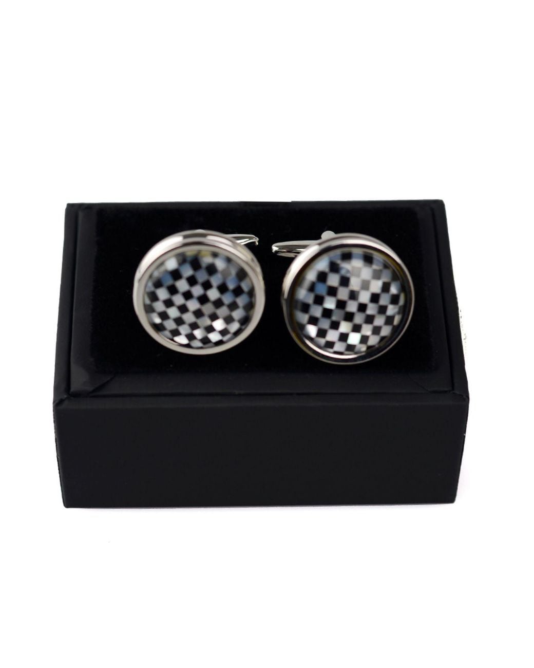 DAVID WEJ Black Round Patterned Cufflinks for men