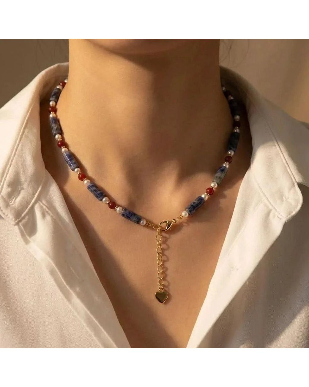 Angel Barocco Metallic Lapis Lazuli Agate Beaded Pearl Necklace