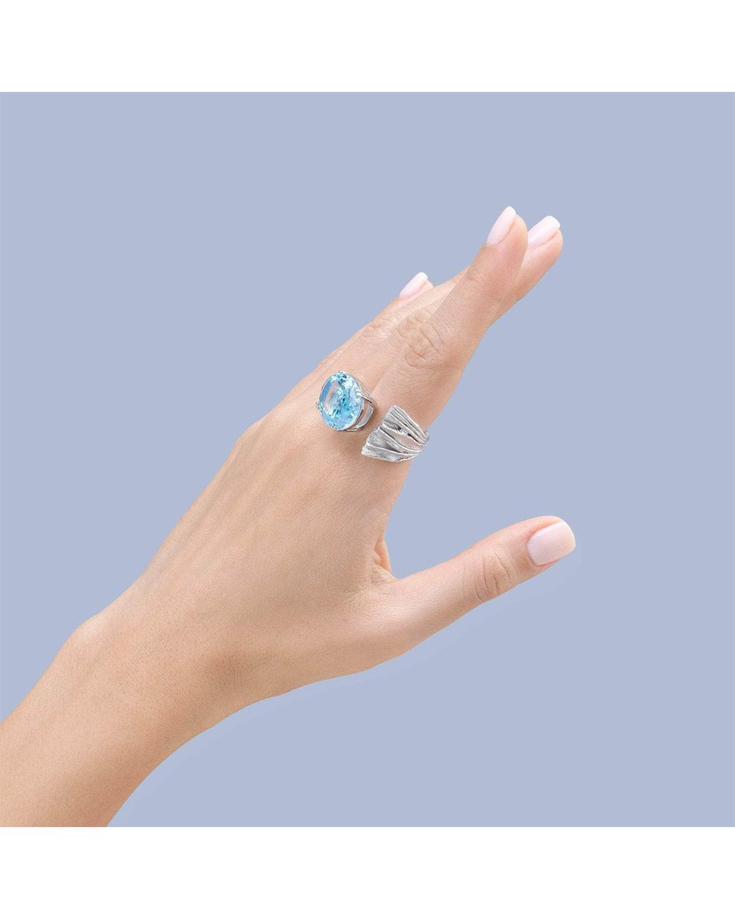 German Kabirski Blue Caelum Textured Open Ring With Natural Oval Cut Topaz