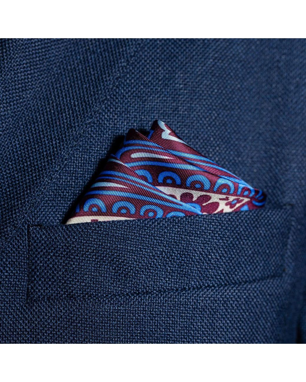 Otway & Orford Blue 'Kaleidoscope' Paisley Silk Pocket Square for men