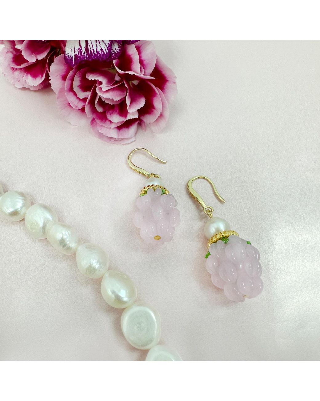 Farra Pink Raspberry With Freshwater Pearls Earrings