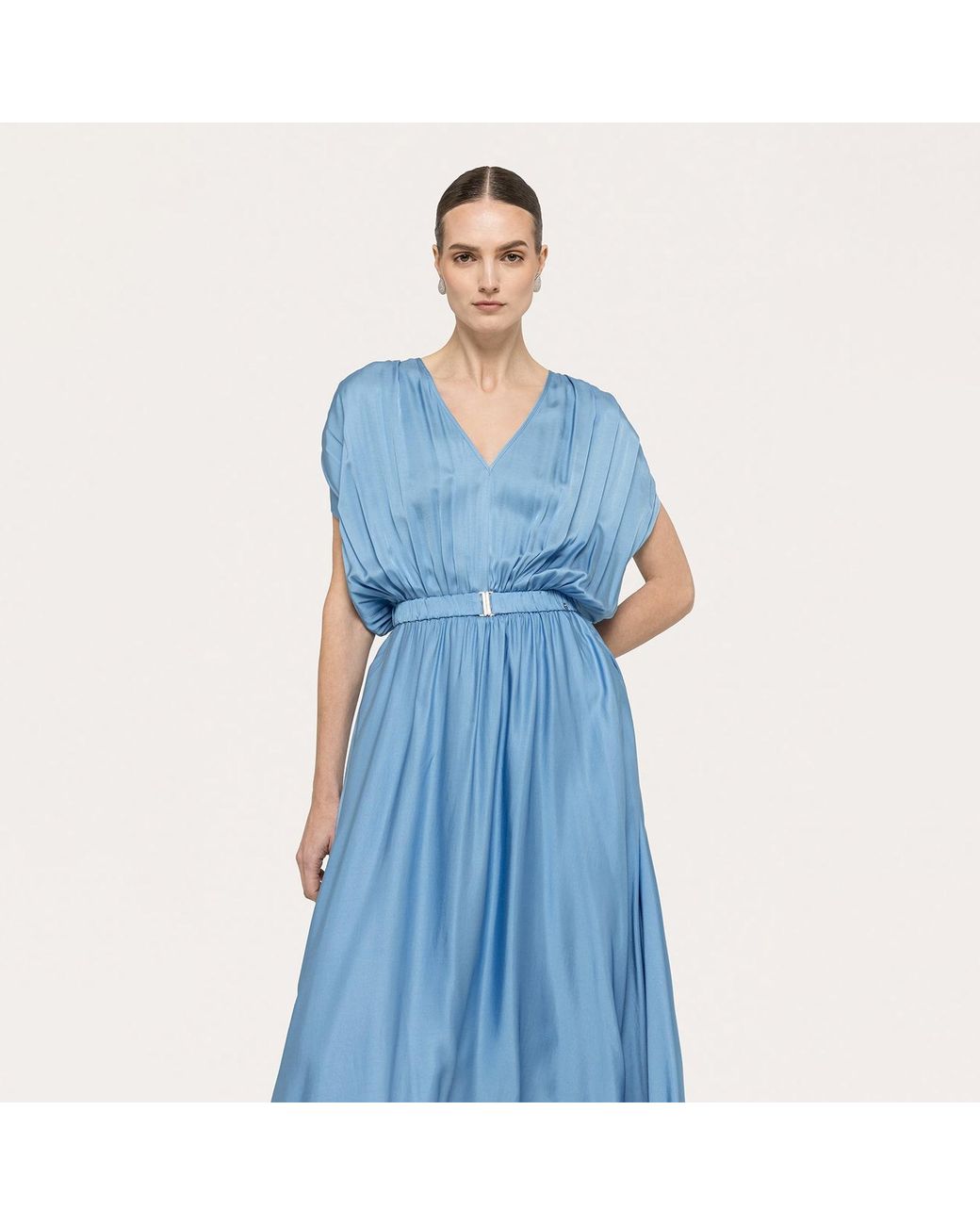 Nissa Blue Belted Viscose Midi Dress Baby