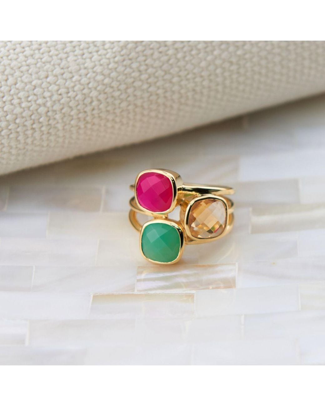 Auree Jewellery Metallic Brooklyn Triple Gemstone Vermeil Ring