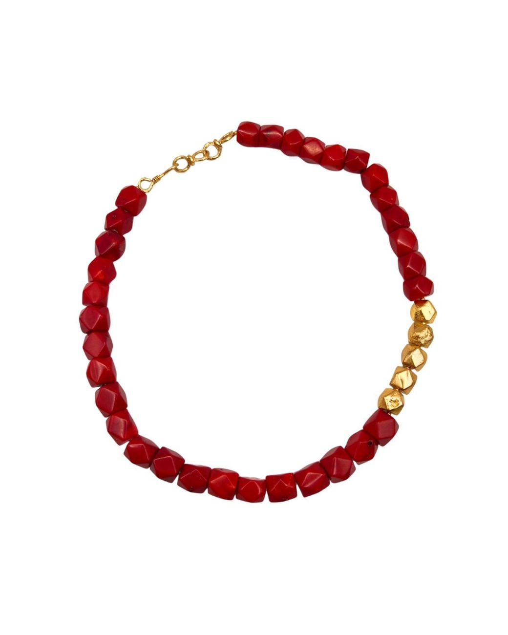 Les Reines Red Mirage- Coral Beaded Necklace With 24K Plated Beads