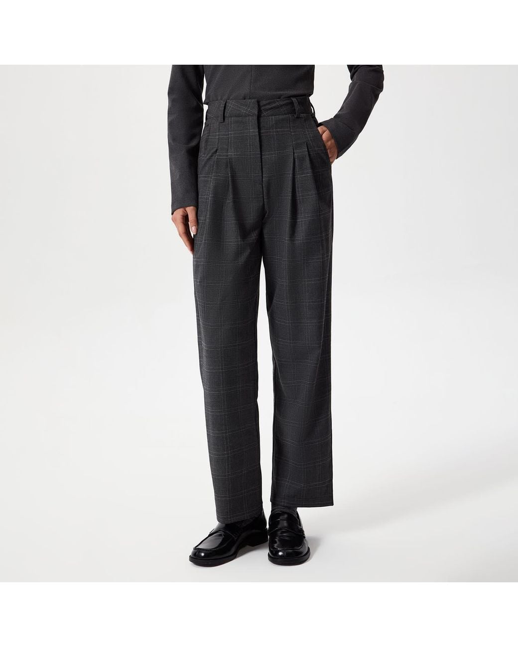 Thisisu Collection Black Romy Pleated Plaid Trousers – Dark