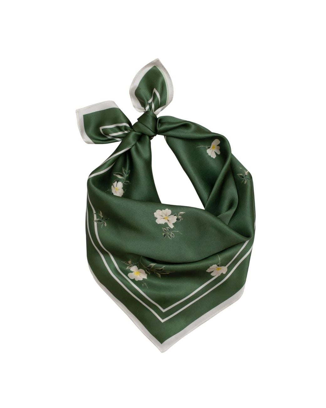 RainSisters Green Small Floral Print Natural Silk Scarf