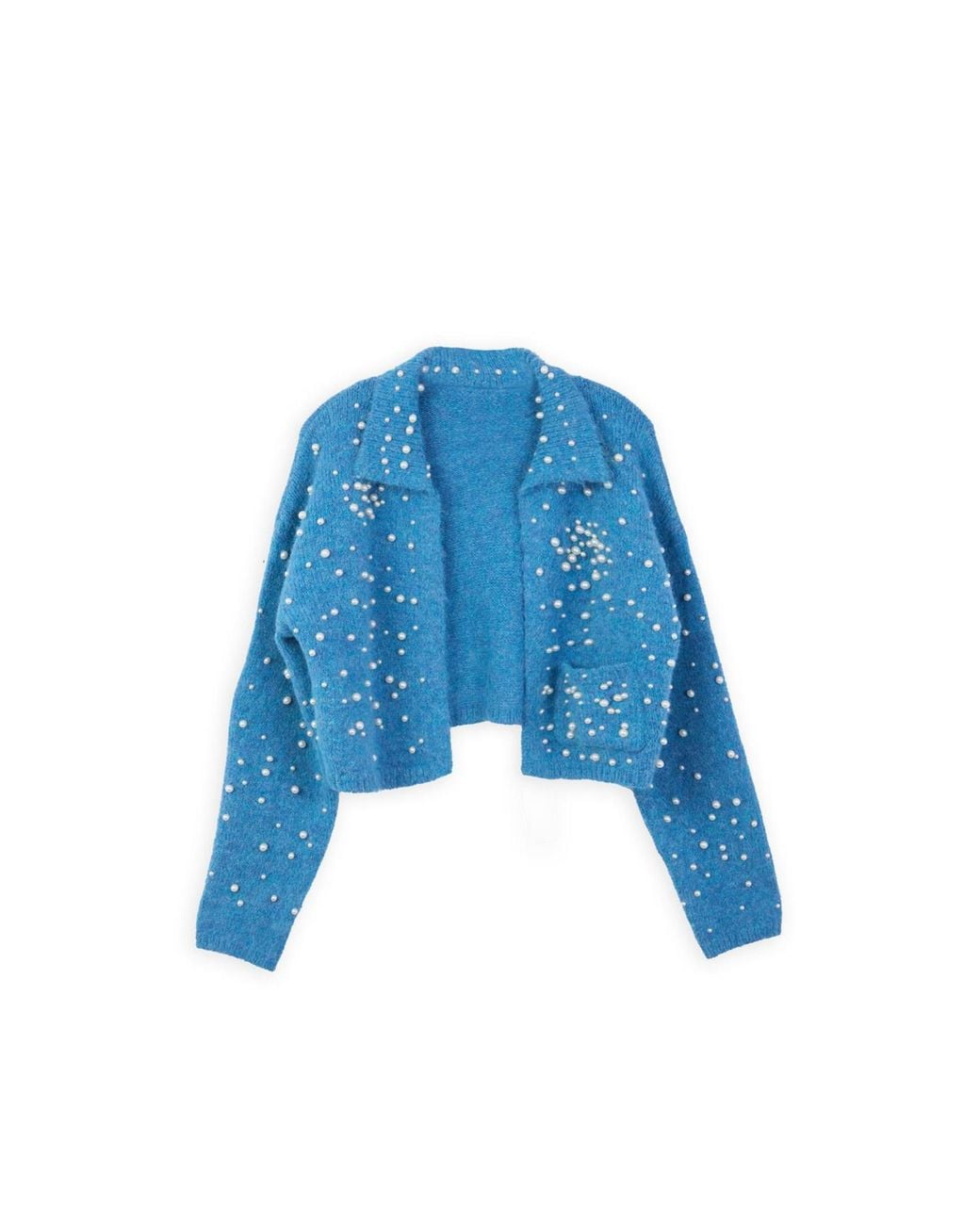 Saachi Blue Pearl Collared Open Cardigan