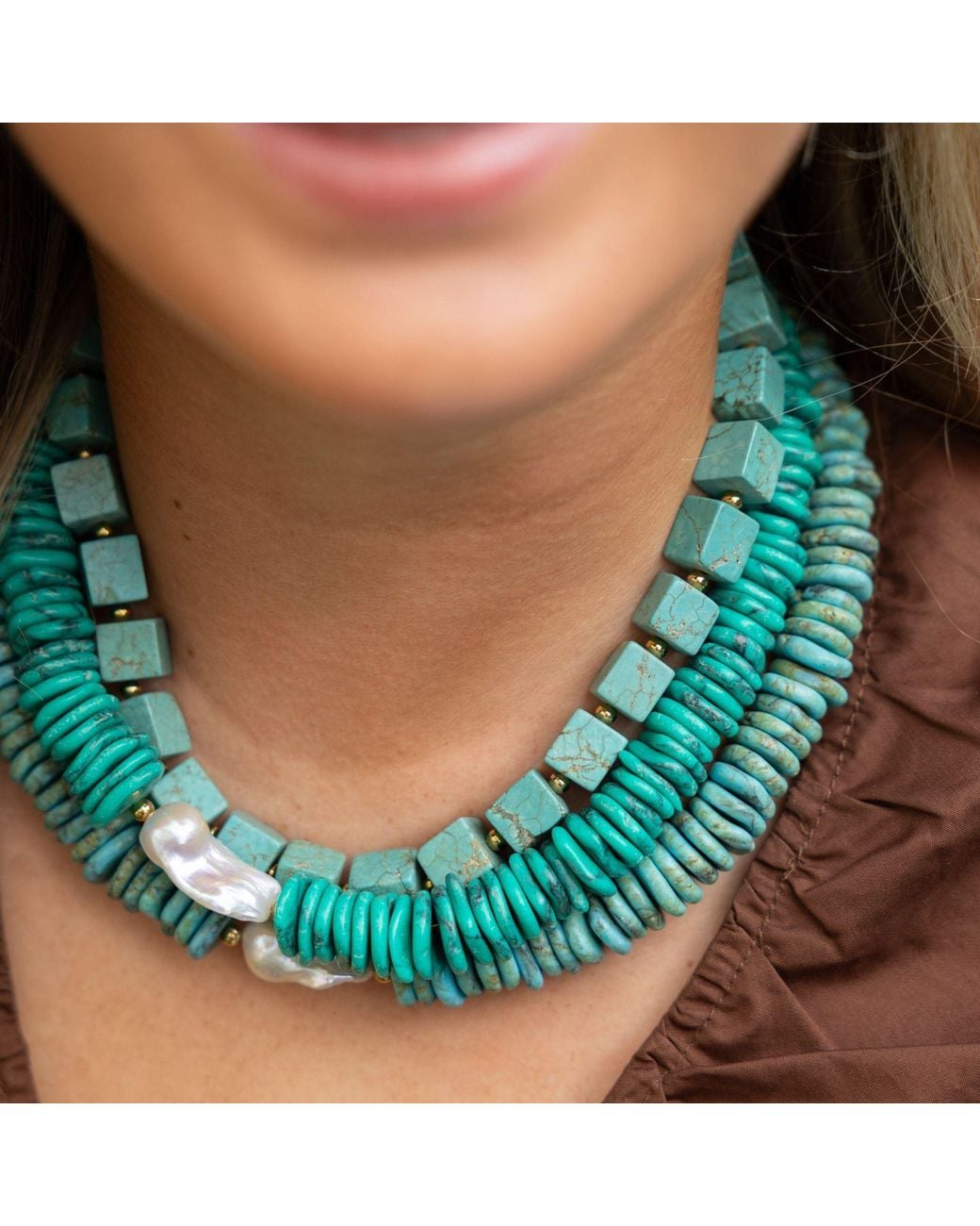Christina Greene Blue Laguna Square Beaded Necklace