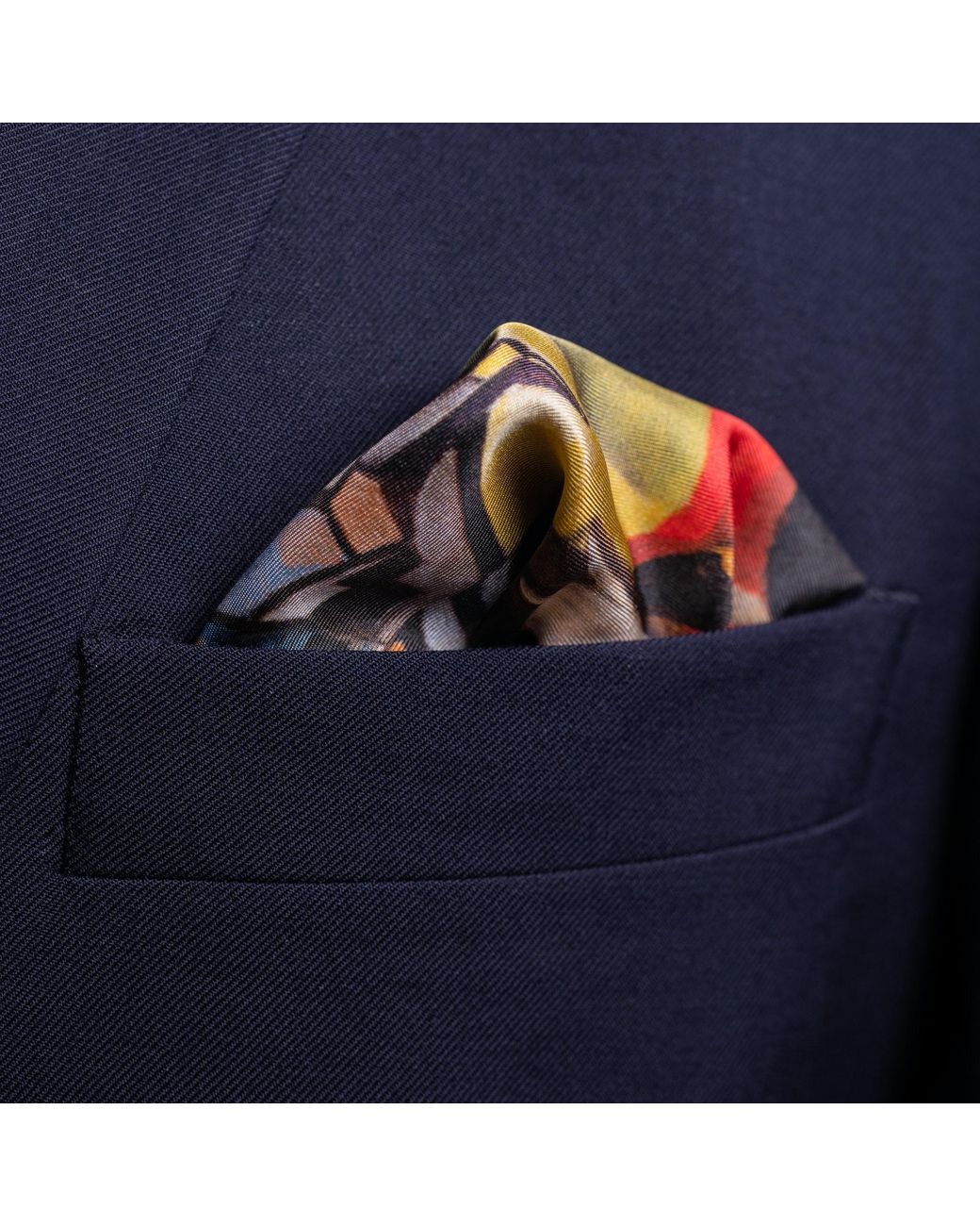 Otway & Orford Blue 'The Rugby Football Match' Silk Pocket Square. Full-Size for men