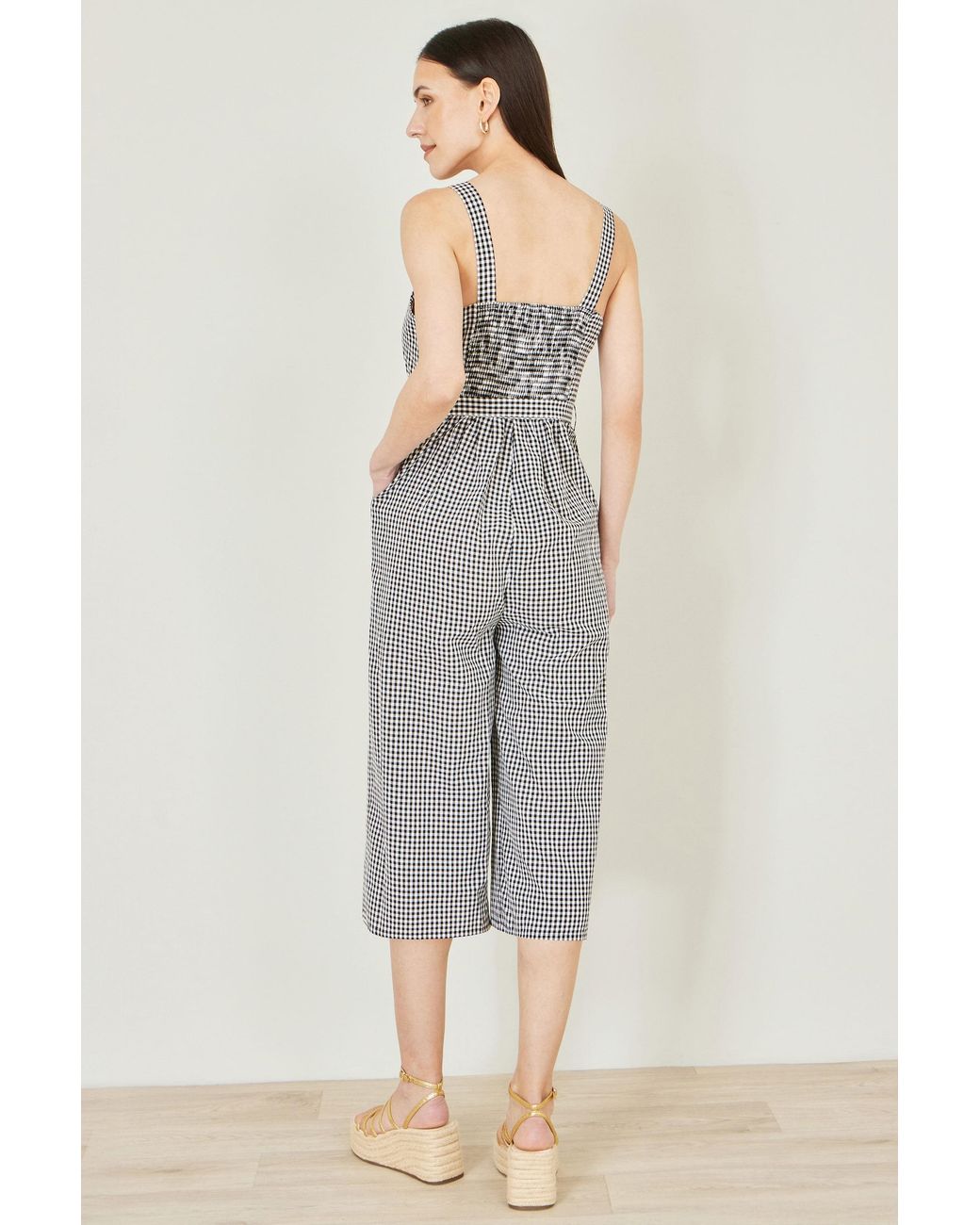 Yumi' Gray Gingham Button Through Jumpsuit