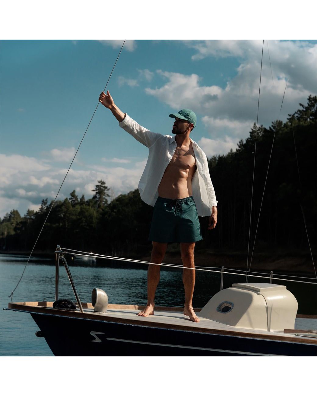 Maison Tangerine Blue Basil Swim Shorts for men