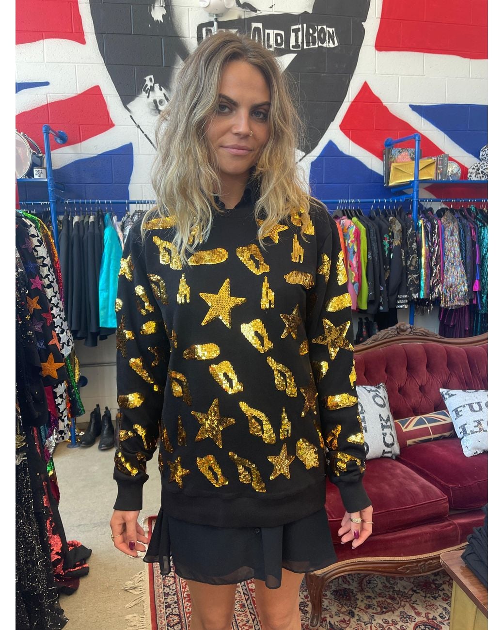 Any Old Iron Blue S Leopard Star Sweatshirt