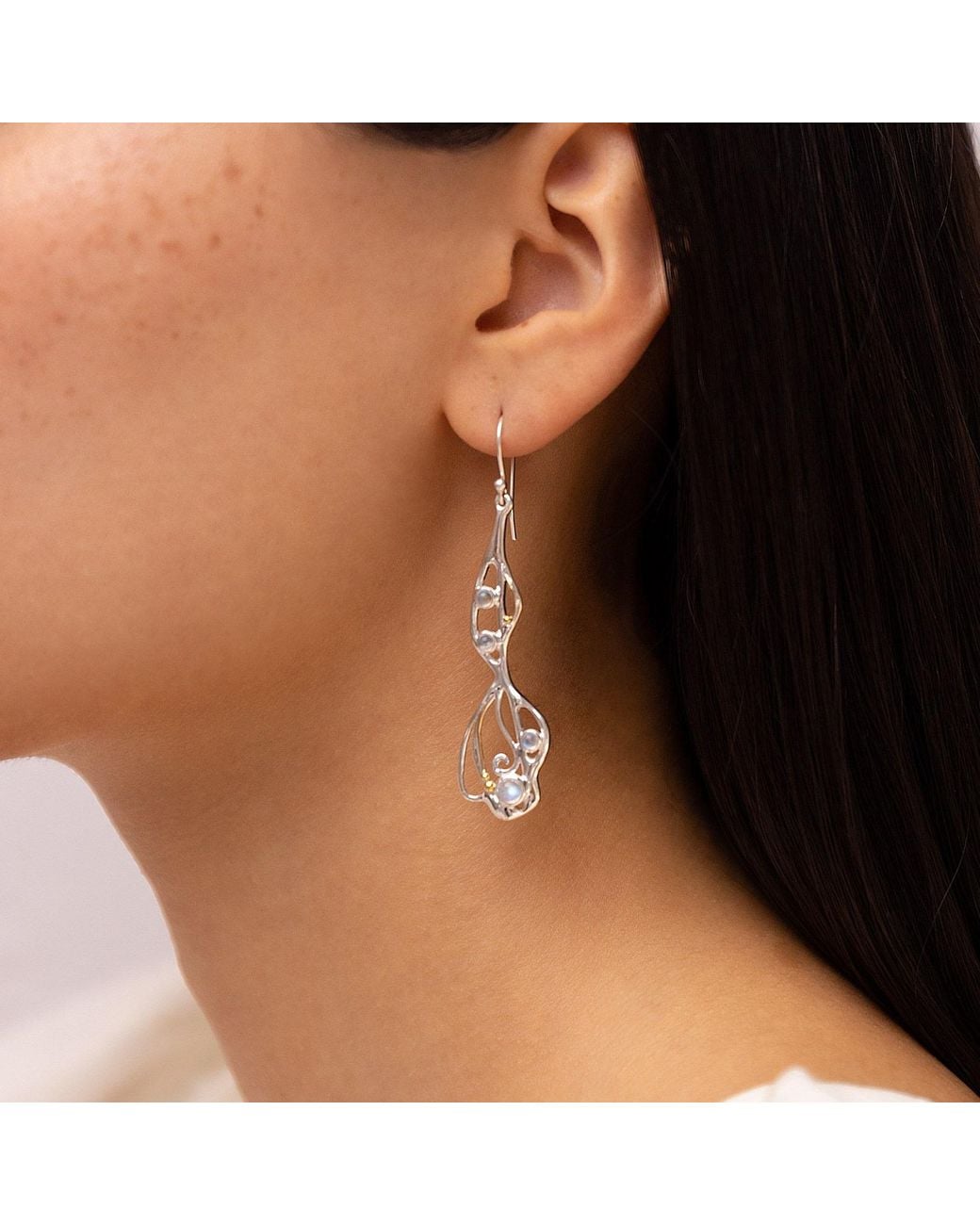 Isla Silver Metallic Moonstone Organic Flow Statement Earrings