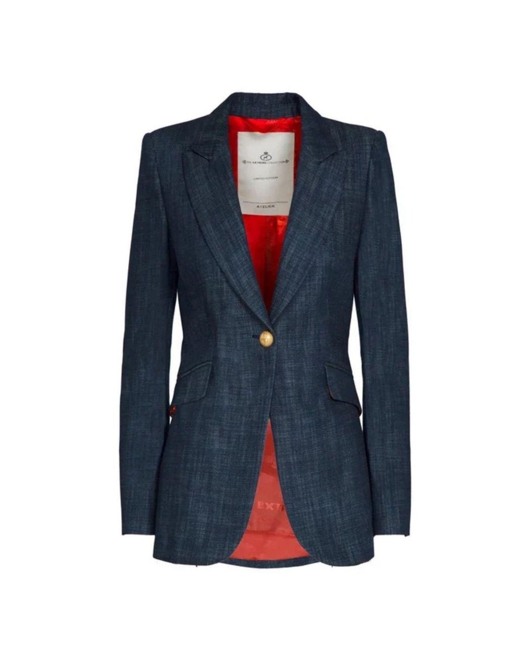 The Extreme Collection Blue Denim Fitted Blazer With Buttons Milán