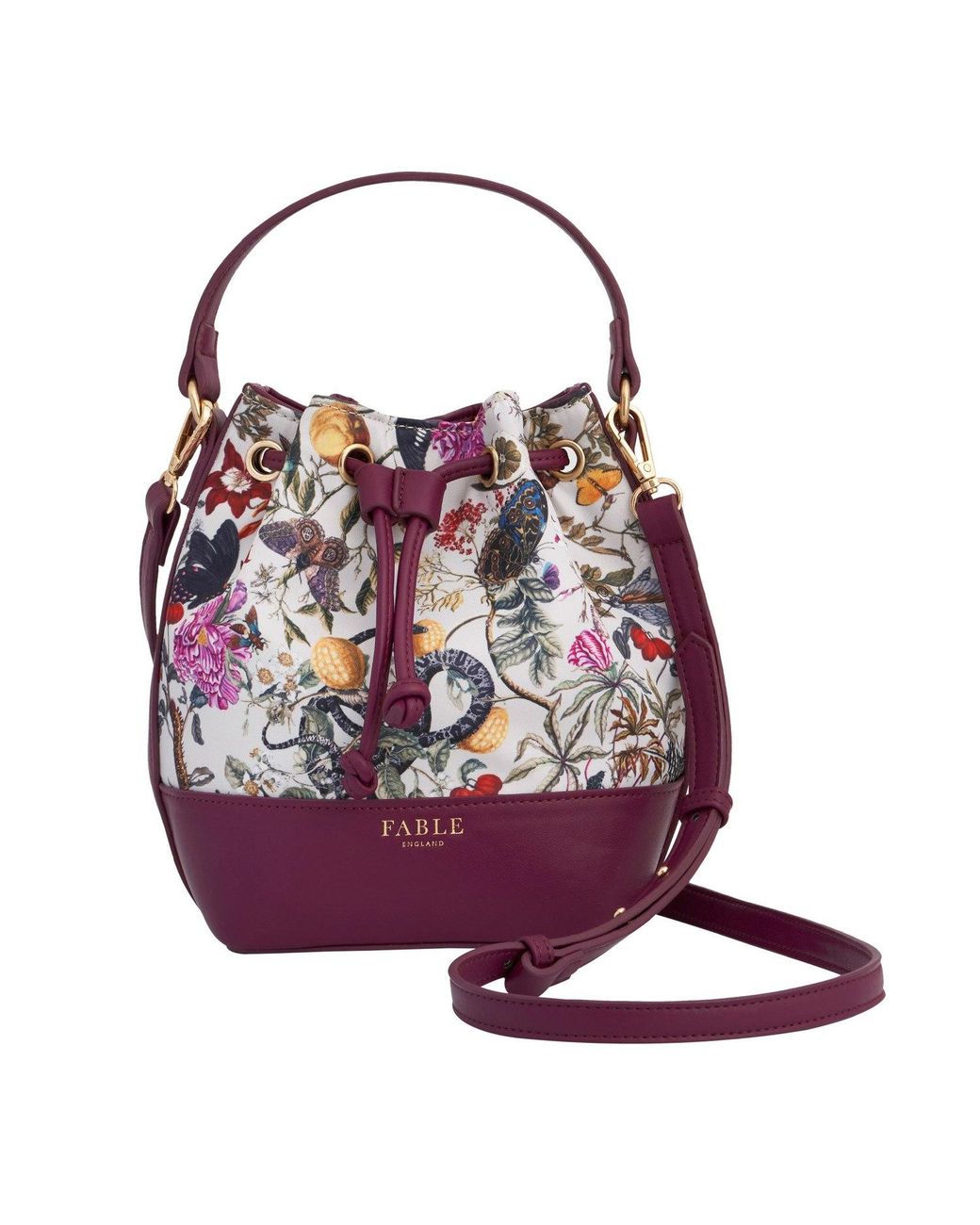 Fable England Purple X Natural History Museum Floral Engravings Bucket Bag
