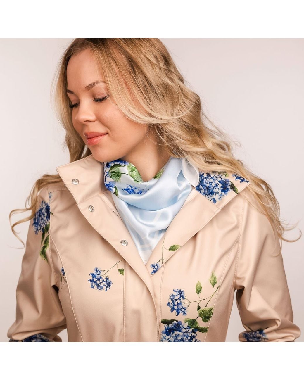 RainSisters Blue Light Small Floral Natural Silk Scarf