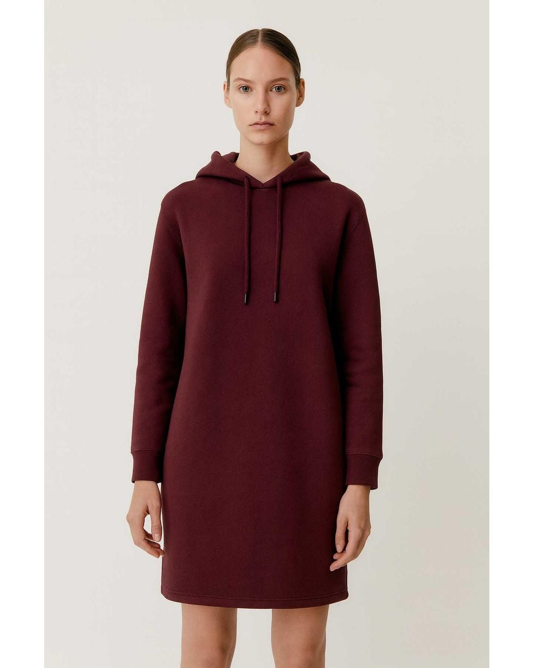 Conquista Purple Dark Burgundy Cotton-Blend Hoodie Dress