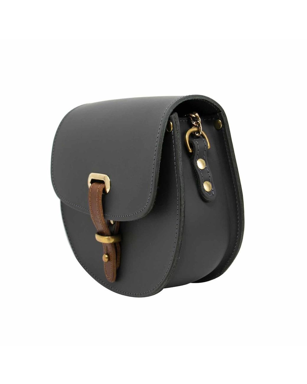 N'damus London Gray Mini Victoria Full Grain Leather Crossbody Saddle Bag With Chain