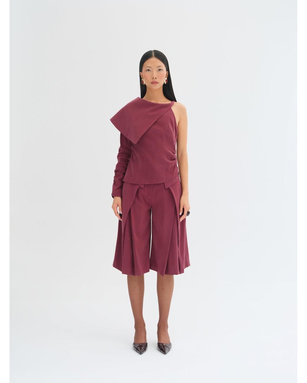 Sélone Red Valerie Foldover Bermuda Shorts