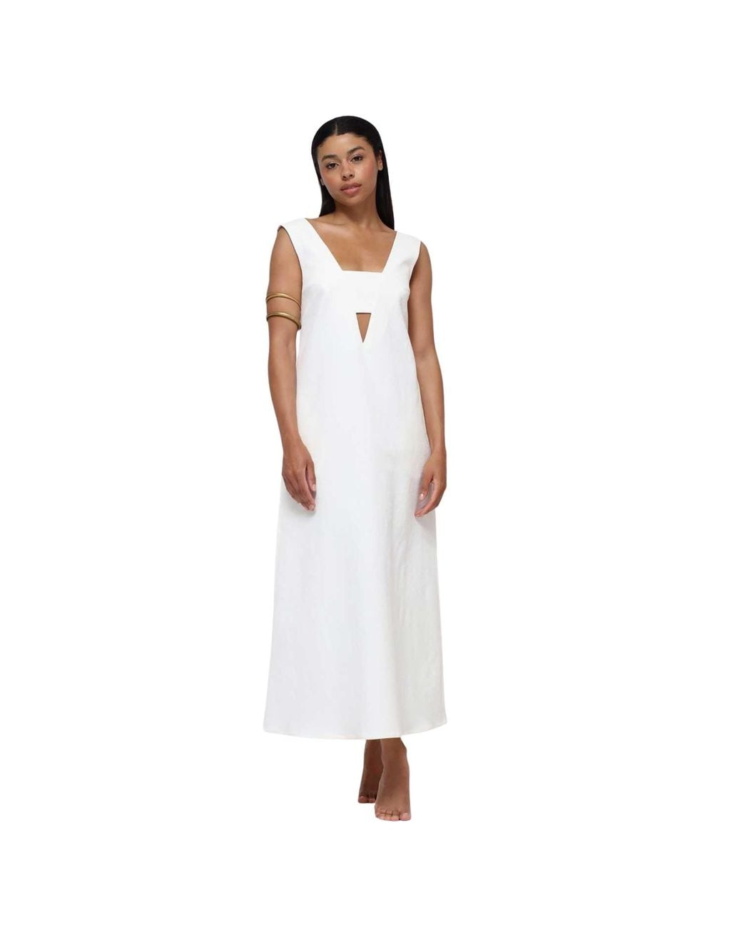 Humans & Land White V-Neck Maxi Dress With Pockets